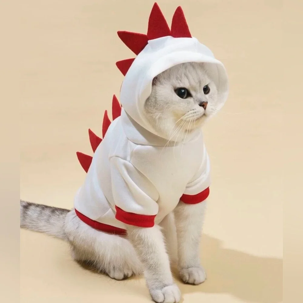 Dinosaur Pet Hoodie - Red and White